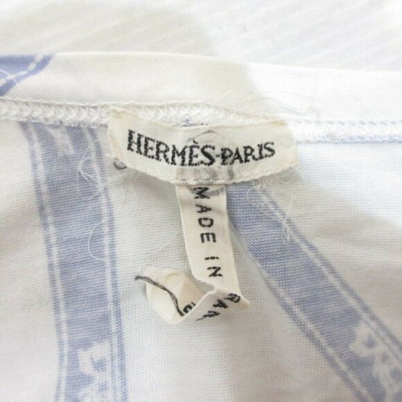 Hermès Paris Blue and White Bolduc Ribbon Print T-Shirt - Made in France, Size M - Picture 4 of 5